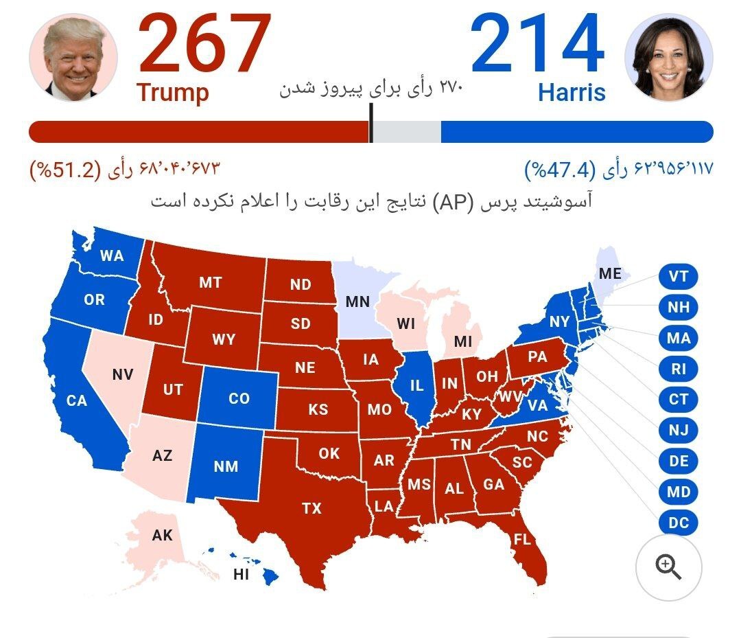 نتایج زنده انتخابات ریاست جمهوری آمریکا ۲۰۲۴